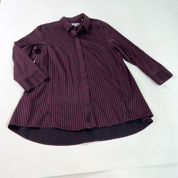 Foxcroft Heritage Long Sleeve Shirt Women's 14 Striped Non-Iron Button Cuff Top - Picture 1 of 12